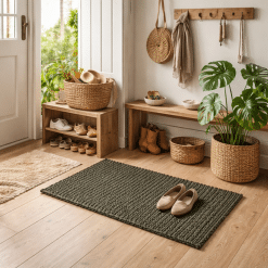 Zerbino in juta verde bosco con lavorazione bouclè fatto a mano