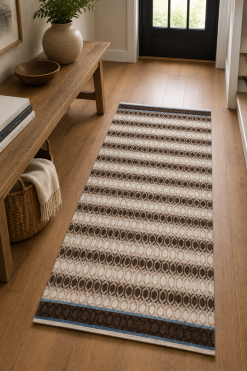 Tappeto Londra Beige In Cotone/Lana Con Bordo Marrone