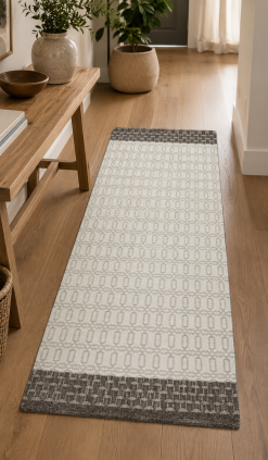 Tappeto Londra Grigio In Cotone/Lana Con Bordo Grigio Scuro