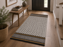 Tappeto Londra Grigio In Cotone/Lana Con Bordo Beige